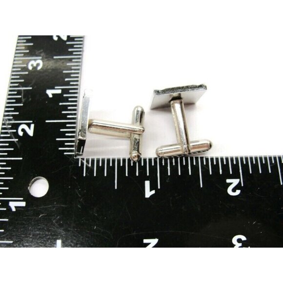 Silver Tone Diamond Cut Square Design Edge Cufflinks Smooth & Rough - Picture 5 of 8